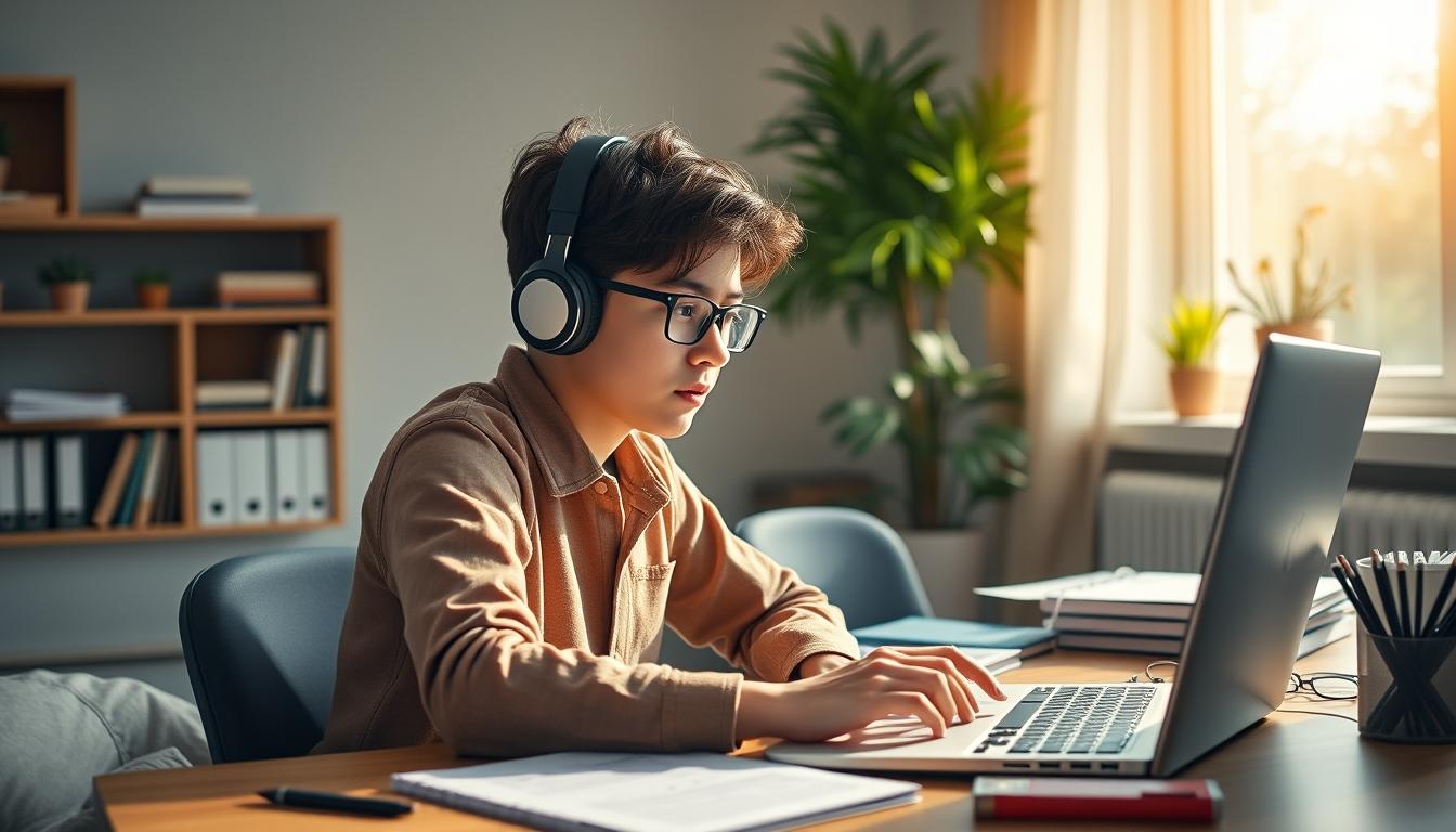 Students studying together in modern classroom